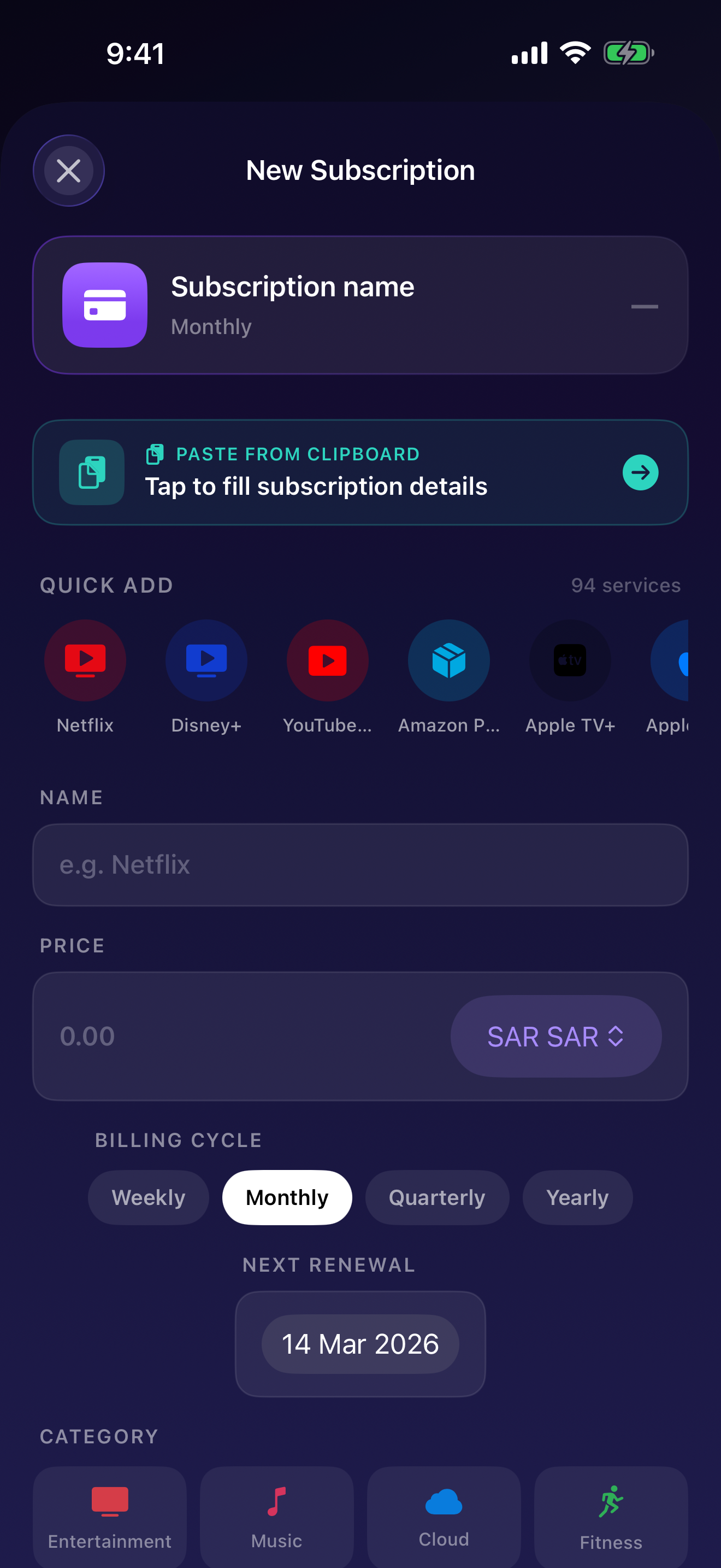 Add a new subscription